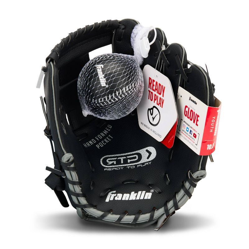 slide 7 of 8, Franklin Sports 10" T-Web Glove with Ball: Youth PVC Mitt, Right-Handed, All-Purpose, 1 ct