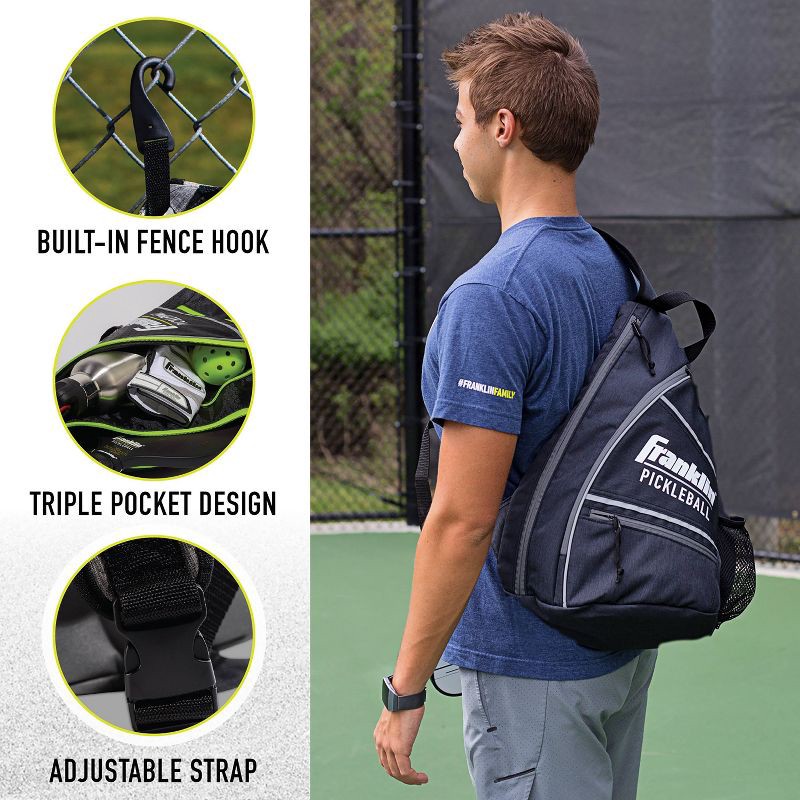 slide 4 of 6, Franklin Sports Sling Pickleball Bag - Black/Charcoal: Holds 2 Paddles, 3 Balls, 1 ct
