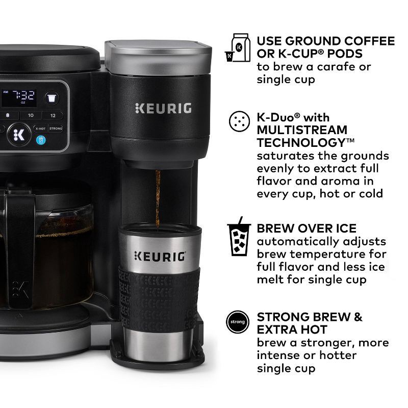 slide 3 of 20, Keurig K-Duo Hot & Iced Single-Serve & Carafe Coffee Maker Black: Electric Drip Coffee Pot, 72 oz Capacity, 72 oz