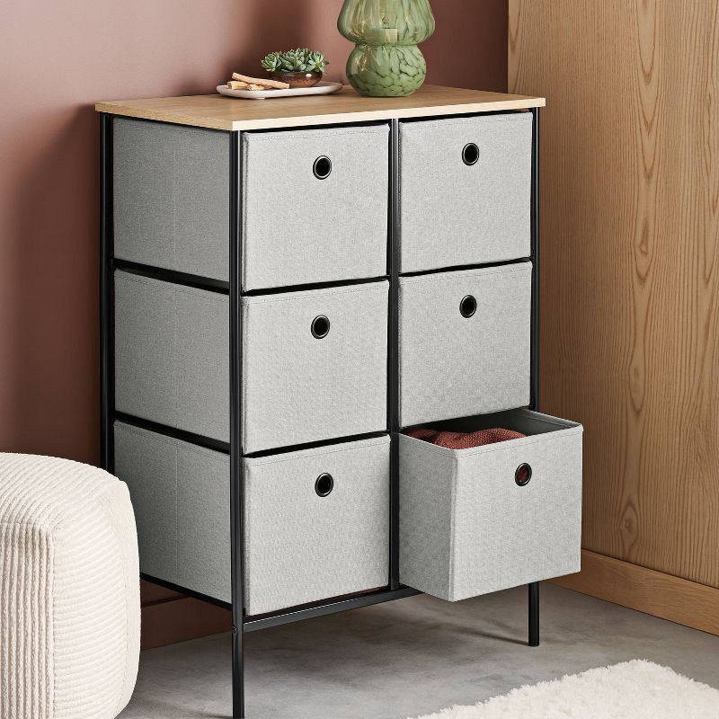 slide 2 of 7, Fabric 6-Bin Tall Vertical Dresser Black Frame - Room Essentials™, 1 ct