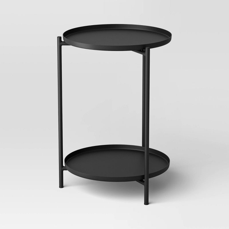 slide 3 of 5, Metal Small Side Table with Shelf Black - Room Essentials™, 1 ct