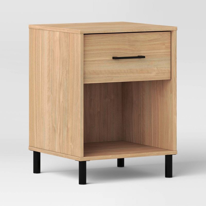 slide 1 of 7, Mixed Materials Wood and Metal Nightstand Natural Wood - Room Essentials™, 1 ct
