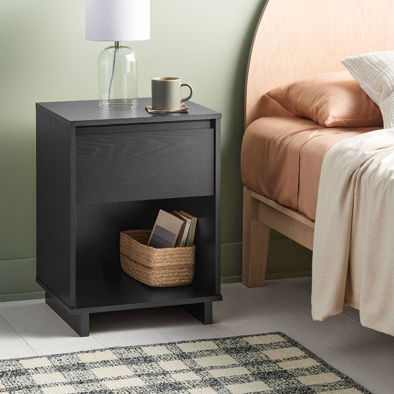 slide 1 of 7, Modern Nightstand with Storage Drawer Black - Room Essentials™, 1 ct