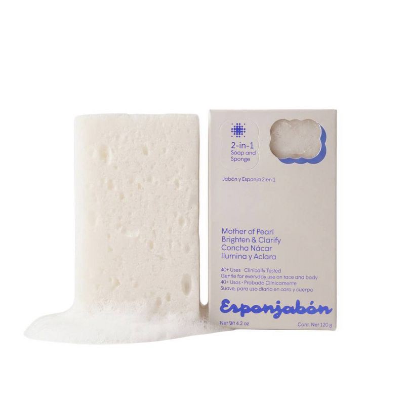 slide 1 of 8, Esponjabon Mother of Pearl Soap Sponge - Brightening Effect 2-in-1 Soap Sponge - 4.2oz, 4.2 oz