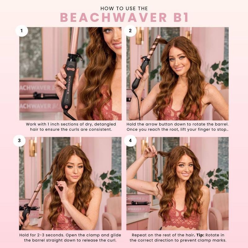 slide 5 of 7, BEACHWAVER Co. B1 Rotating Curling Iron - Midnight Rose - 1", 1 ct