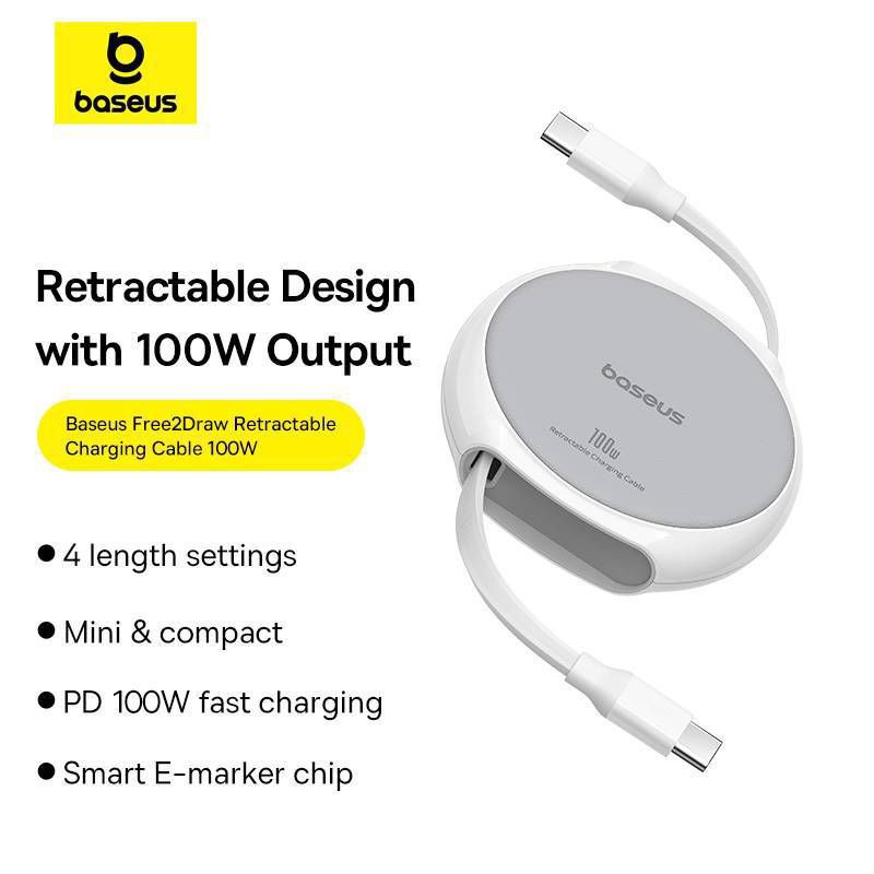 slide 2 of 9, Baseus Pathfinder Series Free2Draw 3' 100W USB-C to USB-C Fast Charging Data Cable - Moon White, 1 ct