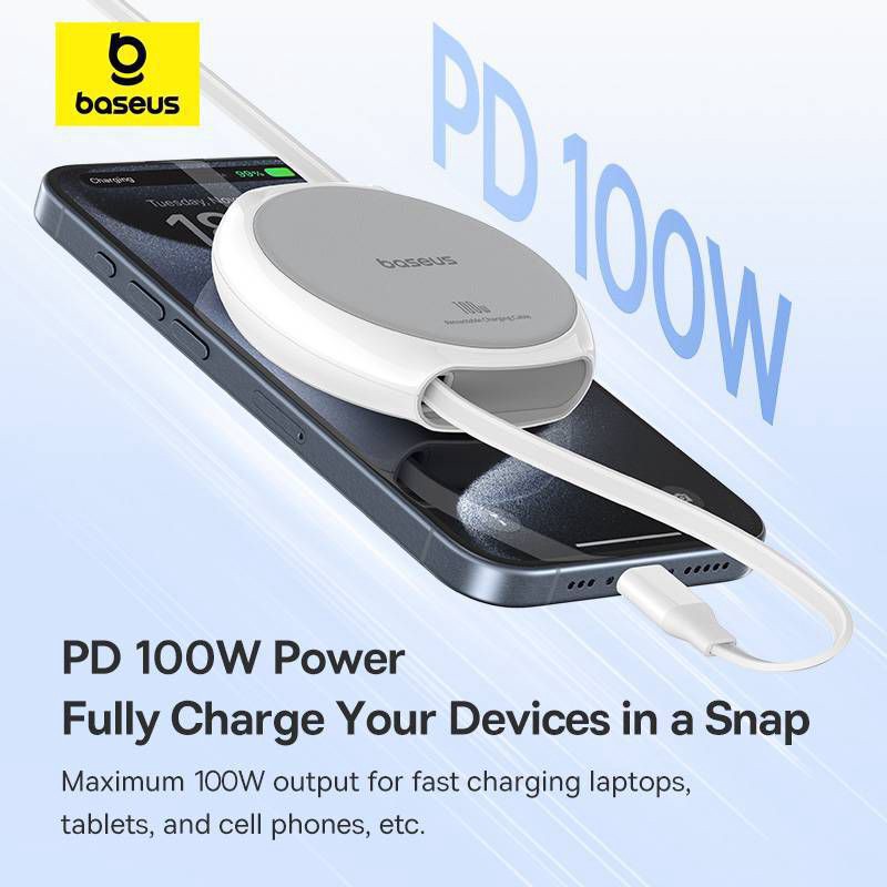 slide 5 of 9, Baseus Pathfinder Series Free2Draw 3' 100W USB-C to USB-C Fast Charging Data Cable - Moon White, 1 ct