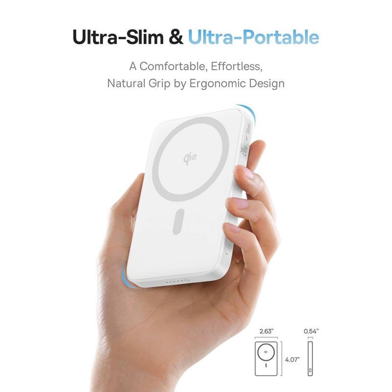 slide 3 of 9, Baseus PicoGo 5000mAh Qi2 Slim Magnetic Bracket Wireless Power Bank - White: 20W Output, Rechargeable, 1 ct