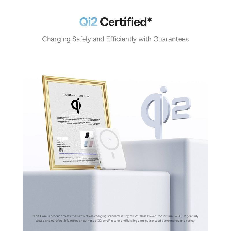 slide 7 of 9, Baseus PicoGo 5000mAh Qi2 Slim Magnetic Bracket Wireless Power Bank - White: 20W Output, Rechargeable, 1 ct