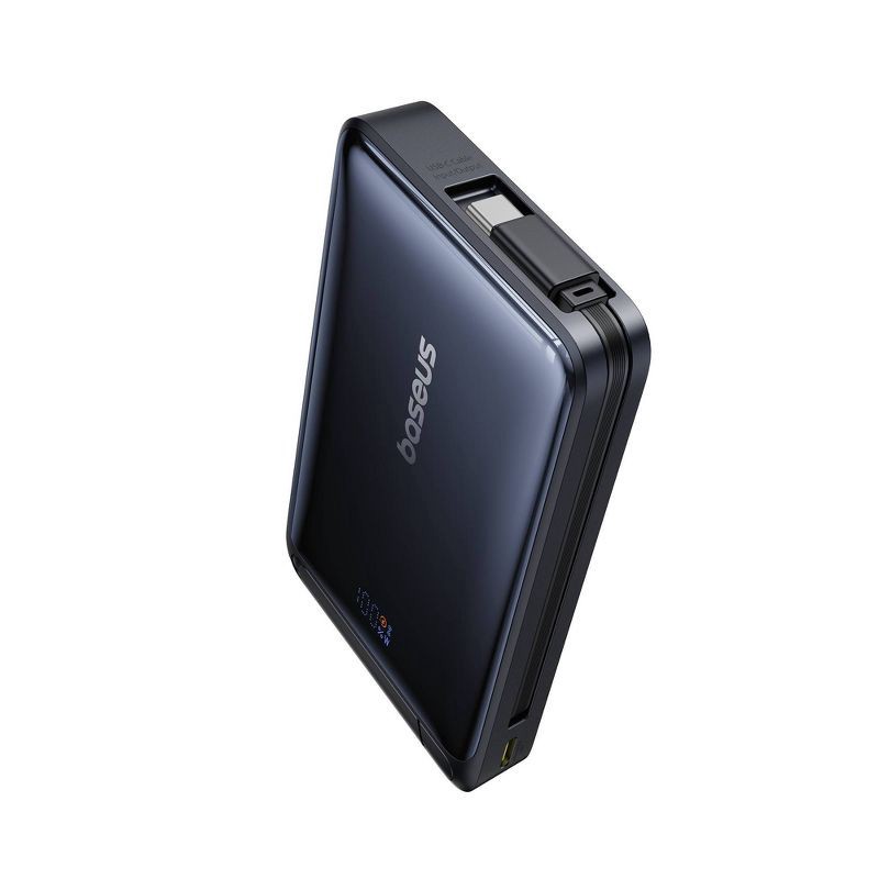 slide 4 of 10, Baseus Nomos Qi2 45W 10000mAh Magnetic Power Bank with Built-In USB-C Cable - Black: Rechargeable Power Bank, Dual Charging, 1 ct