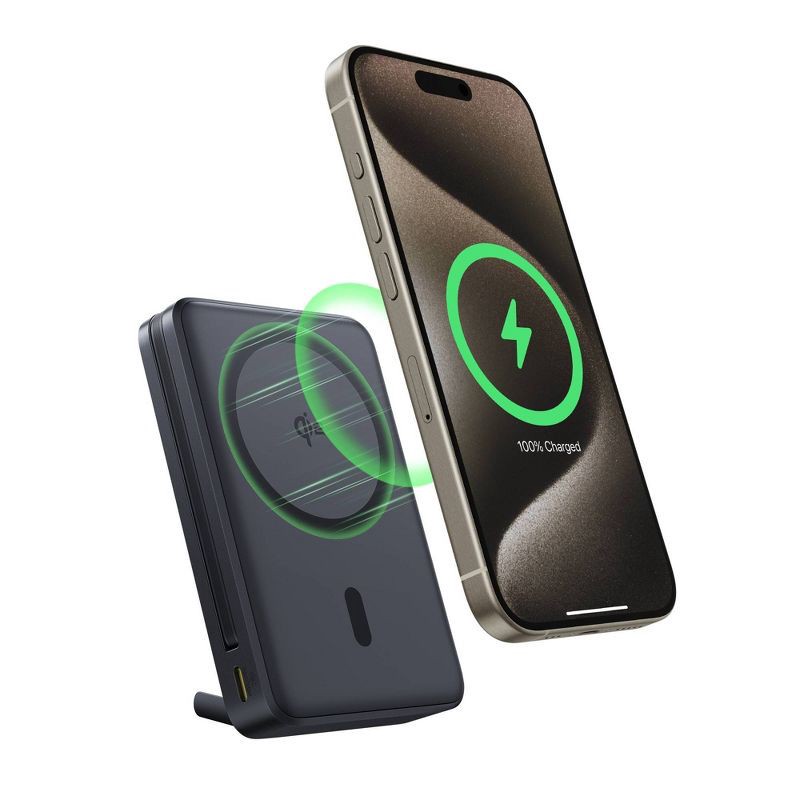 slide 1 of 10, Baseus Nomos Qi2 45W 10000mAh Magnetic Power Bank with Built-In USB-C Cable - Black: Rechargeable Power Bank, Dual Charging, 1 ct