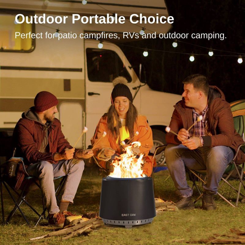 slide 8 of 9, East Oak 17" Smokeless Round Outdoor Fire Table Black: Venturi Effect, Heat-Resistant, 1 ct