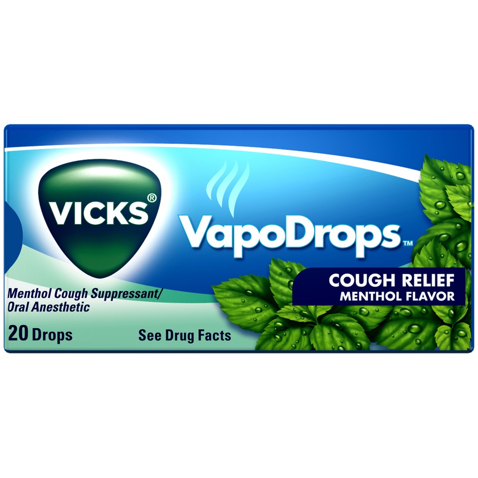 slide 2 of 2, Vicks VapoDrops Menthol Cough Suppressant/Oral Anesthetic Cough Relief, 20 ct