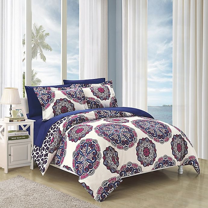 slide 1 of 3, Chic Home Majorca Reversible King Duvet Cover Set - Navy, 3 ct