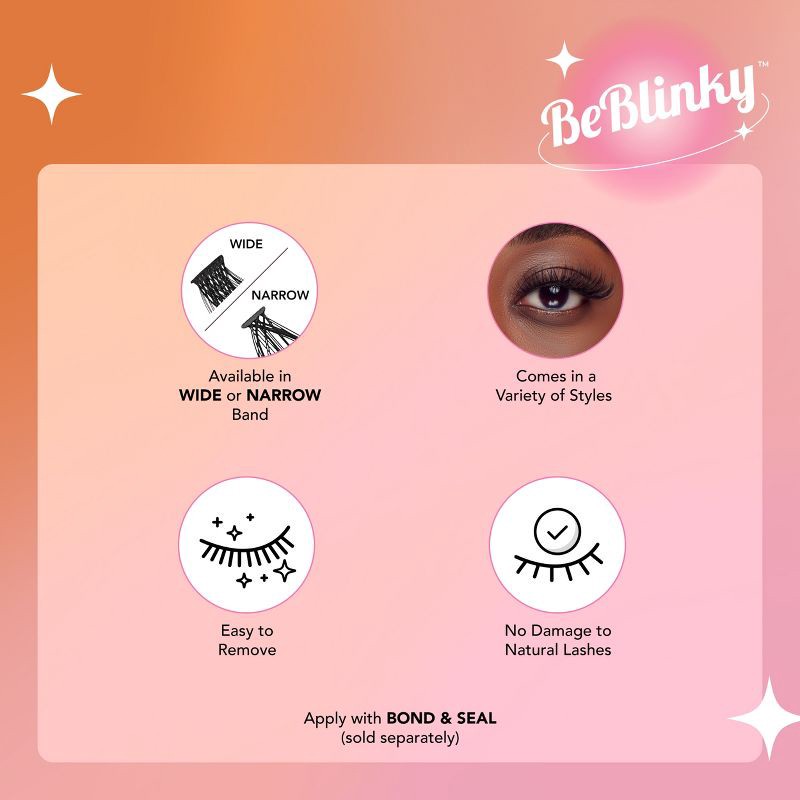 slide 5 of 10, BeBlinky False Eyelash Clusters - Wide Band 03, Wispy, 9-16 mm - 72ct, 72 ct