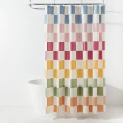 13pc PEVA Checkerboard Shower Curtain and Rings Ivory - Room Essentials™