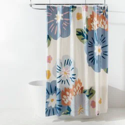 13pc PEVA Floral Blooms Shower Curtain and Rings Set Blue - Room Essentials™