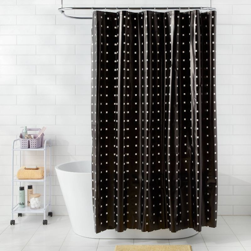 slide 2 of 3, 13pc PEVA Stamped Squares Shower Curtain and Rings Off-White - Room Essentials™, 13 ct