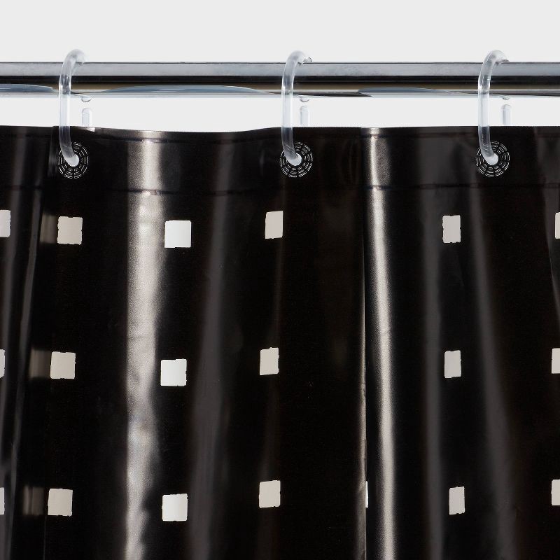 slide 3 of 3, 13pc PEVA Stamped Squares Shower Curtain and Rings Off-White - Room Essentials™, 13 ct