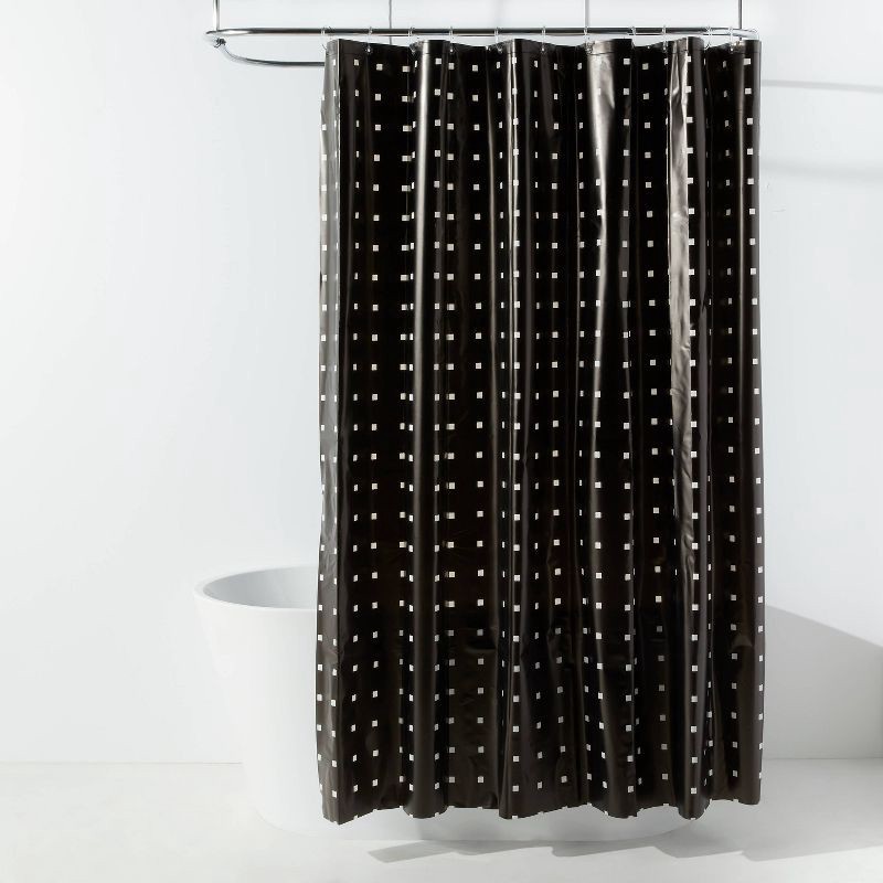 slide 1 of 3, 13pc PEVA Stamped Squares Shower Curtain and Rings Off-White - Room Essentials™, 13 ct