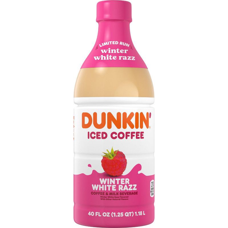 slide 1 of 8, Dunkin' Donuts RTD Dunkin' Winter White Razz Iced Coffee - 40 fl oz, 40 fl oz