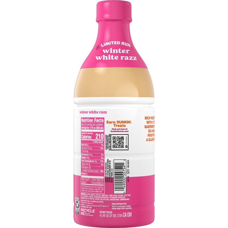 slide 5 of 8, Dunkin' Donuts RTD Dunkin' Winter White Razz Iced Coffee - 40 fl oz, 40 fl oz