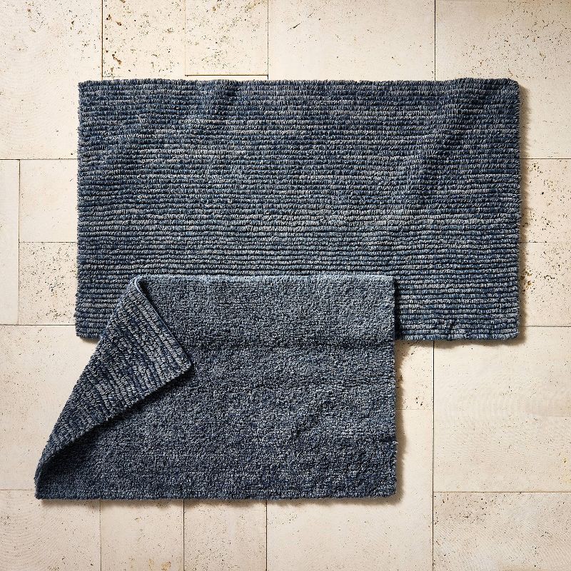 slide 2 of 4, 24"x40" Organic Melange Reversible Bath Rug Dark Mineral Blue - Casaluna™, 1 ct