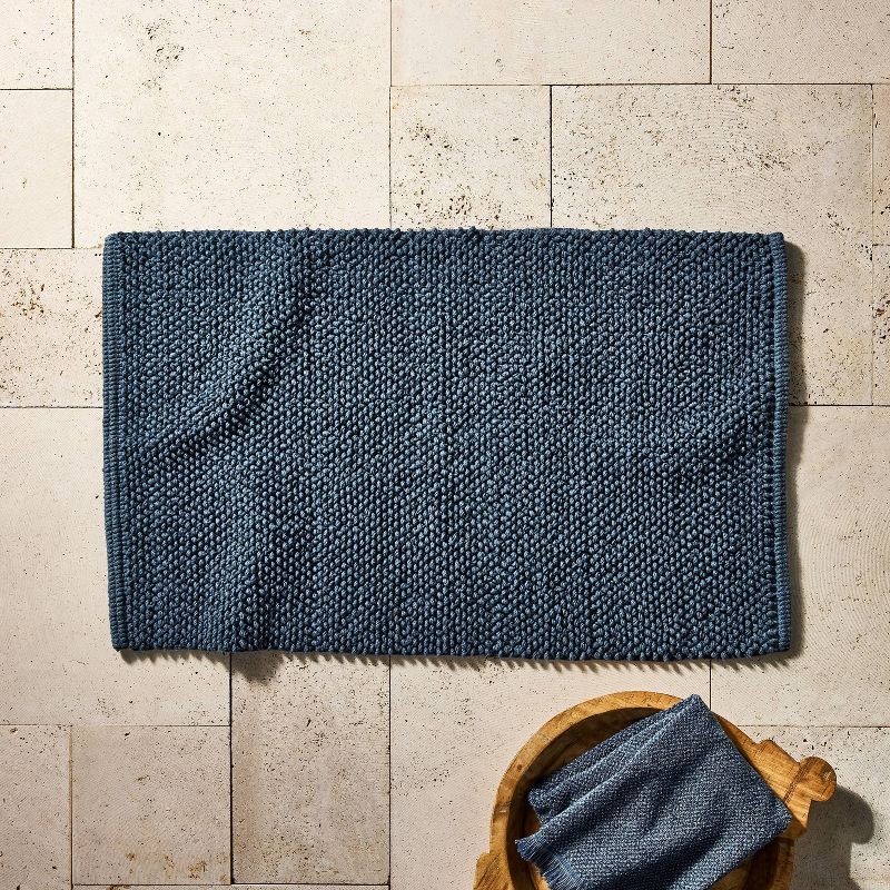 slide 2 of 4, 21"x34" Textured Bath Mat Washed Dark Mineral Blue - Casaluna™, 1 ct