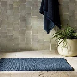 21"x34" Textured Bath Mat Washed Dark Mineral Blue - Casaluna™