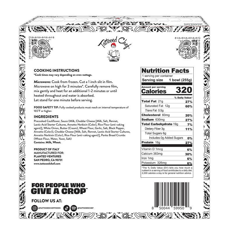 slide 2 of 6, Tattooed Chef Frozen Cauliflower Mac & Cheese Bowl - 9oz, 9 oz
