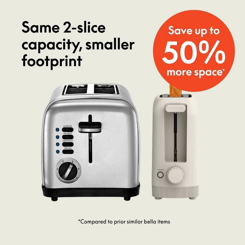 slide 4 of 9, bella Housewares bella 2-Slice Slim Toaster Oatmilk: Metal, 900W, Compact Beige Design, 2-Year Warranty, Spot Clean, 14.88" Width, 1 ct