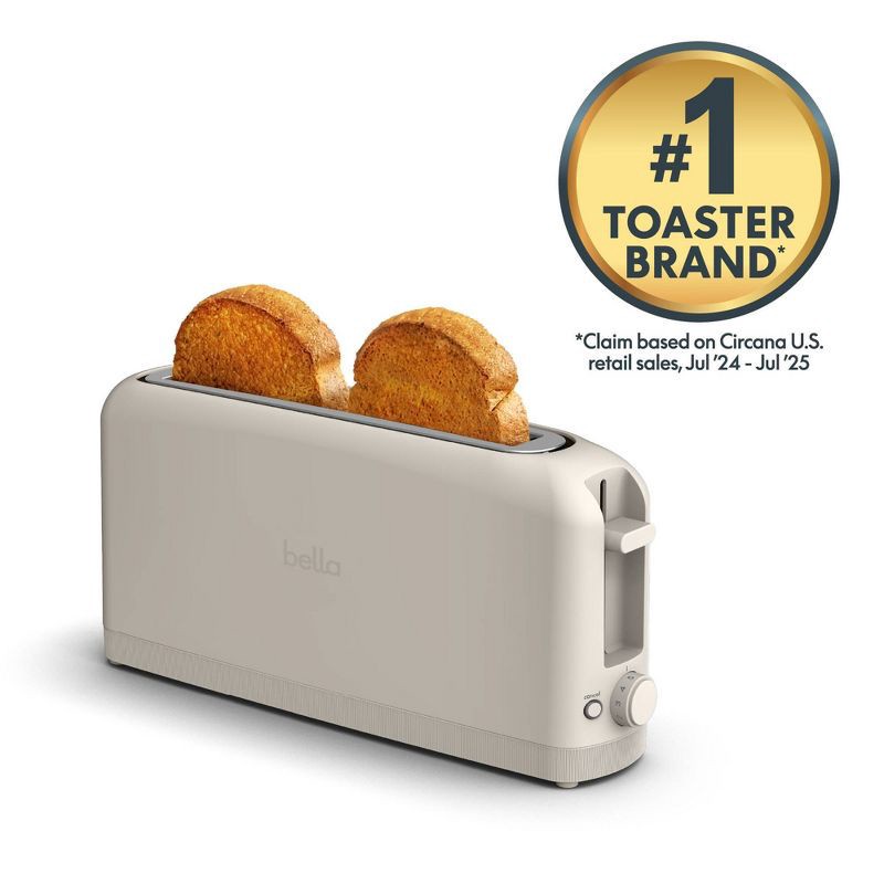 slide 3 of 9, bella Housewares bella 2-Slice Slim Toaster Oatmilk: Metal, 900W, Compact Beige Design, 2-Year Warranty, Spot Clean, 14.88" Width, 1 ct