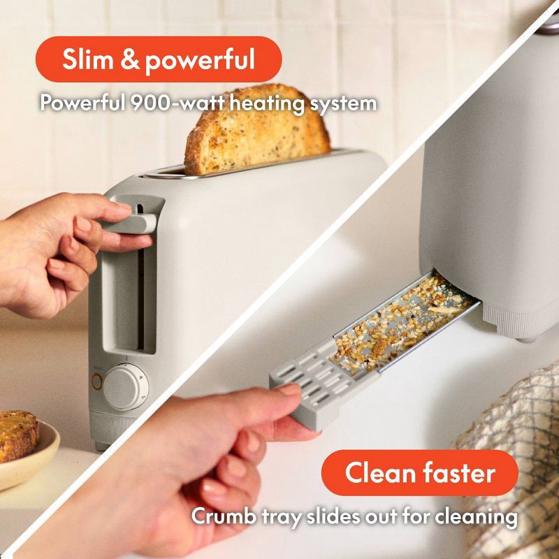 slide 6 of 9, bella Housewares bella 2-Slice Slim Toaster Oatmilk: Metal, 900W, Compact Beige Design, 2-Year Warranty, Spot Clean, 14.88" Width, 1 ct