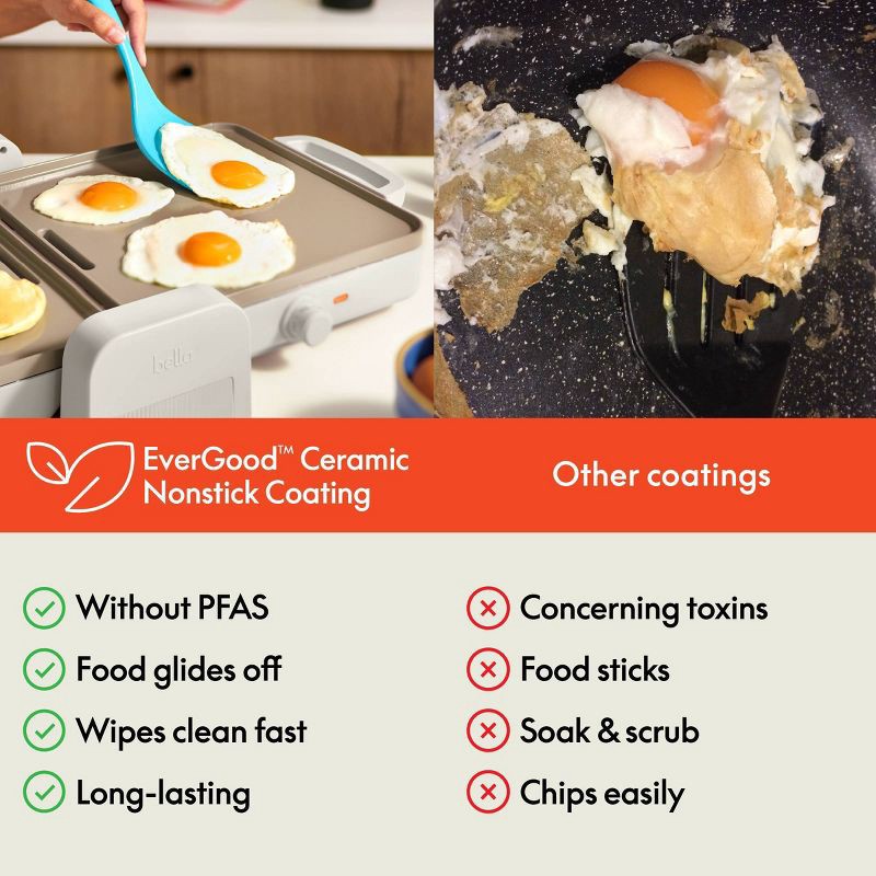 slide 8 of 9, bella Housewares bella Fold and Store Dual Temp Griddle Oatmilk: 1200W Electric Hot Plate, Aluminum Cooking Surface, 2-Year Warranty, 1 ct