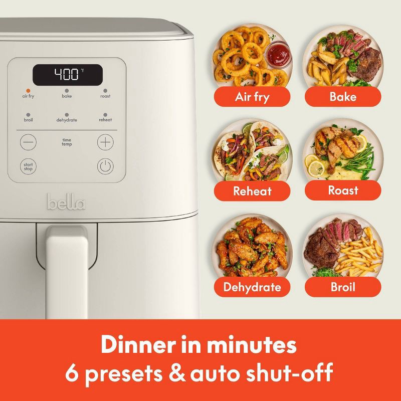 slide 6 of 8, bella Housewares bella 4qt Slim Air Fryer Oatmilk: Small Beige Electric Fryer, 1300W, 2-Year Warranty, Plastic & Aluminum, 7.27 lbs, 4 qt, 7.27 lb