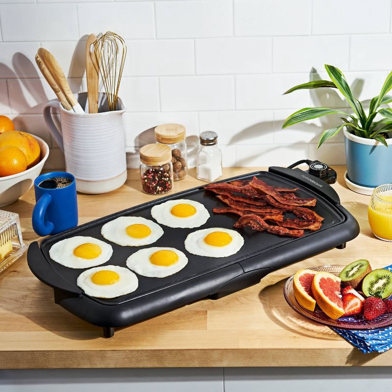slide 3 of 6, KitchenSmith 22.83" Electric Griddle Black: Ceramic Cooking Surface, 1500W, Dishwasher-Safe Parts, Includes Drip Tray, 1 ct