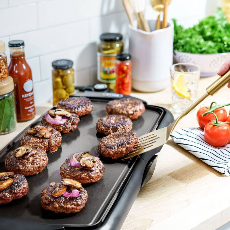 slide 4 of 6, KitchenSmith 22.83" Electric Griddle Black: Ceramic Cooking Surface, 1500W, Dishwasher-Safe Parts, Includes Drip Tray, 1 ct