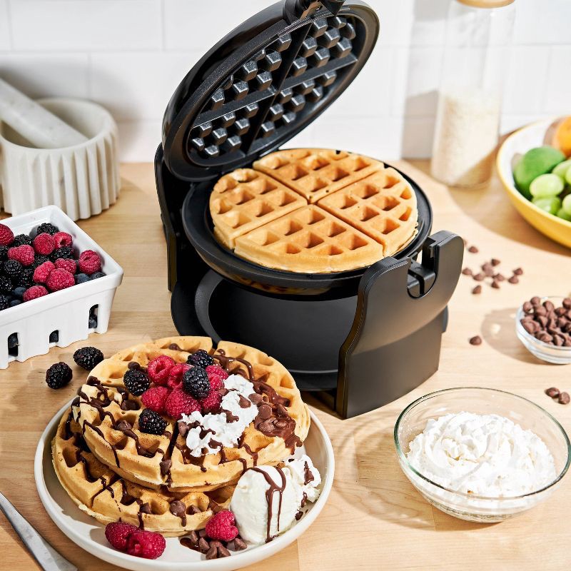 slide 4 of 10, KitchenSmith Nonstick Waffle Maker Black: Aluminum, 180° Rotating, Folding Handle, Drip Tray, 1000W, 1 ct