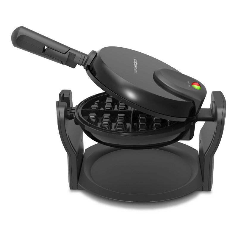 slide 8 of 10, KitchenSmith Nonstick Waffle Maker Black: Aluminum, 180° Rotating, Folding Handle, Drip Tray, 1000W, 1 ct