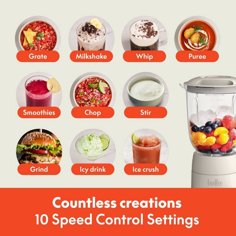slide 5 of 7, bella Housewares bella Flip and Store Blender Oatmilk: 10-Speed Countertop Blender, 48oz Capacity, 450W, Dishwasher-Safe Parts, Beige, 48 oz