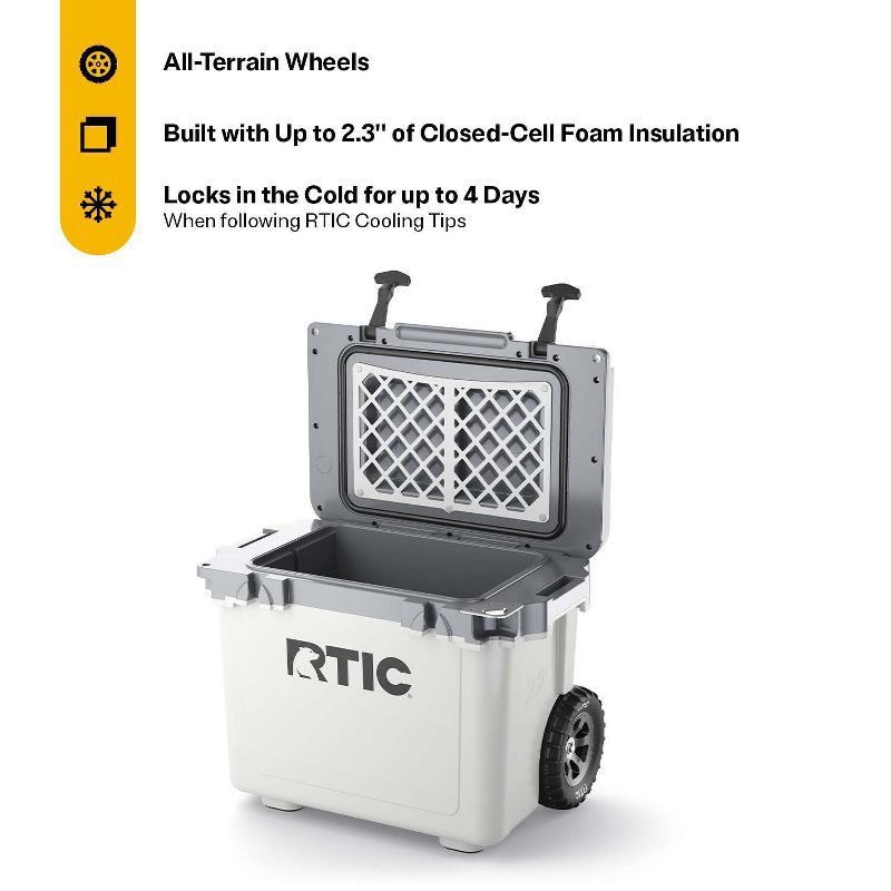 slide 2 of 6, RTIC Outdoors 22qt Ultra Light Wheeled Hard Sided Cooler - White: Polypropylene Construction, 22 qt