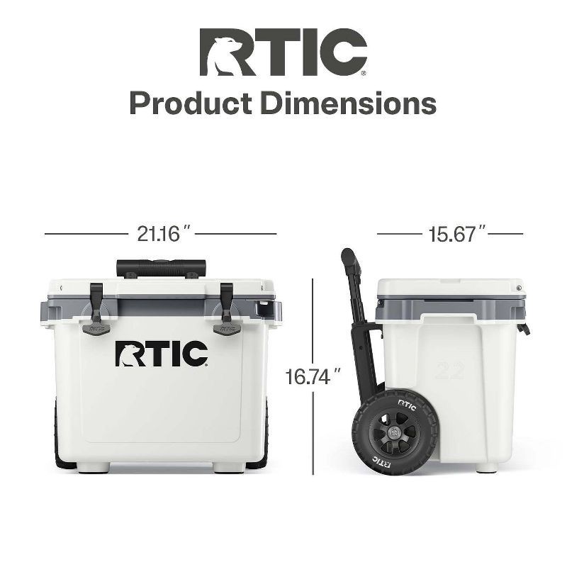 slide 4 of 6, RTIC Outdoors 22qt Ultra Light Wheeled Hard Sided Cooler - White: Polypropylene Construction, 22 qt