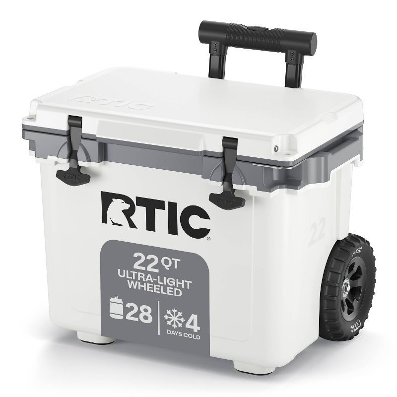 slide 1 of 6, RTIC Outdoors 22qt Ultra Light Wheeled Hard Sided Cooler - White: Polypropylene Construction, 22 qt