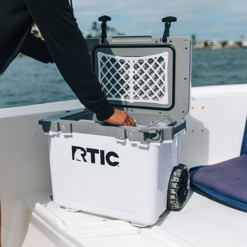 slide 5 of 6, RTIC Outdoors 22qt Ultra Light Wheeled Hard Sided Cooler - White: Polypropylene Construction, 22 qt