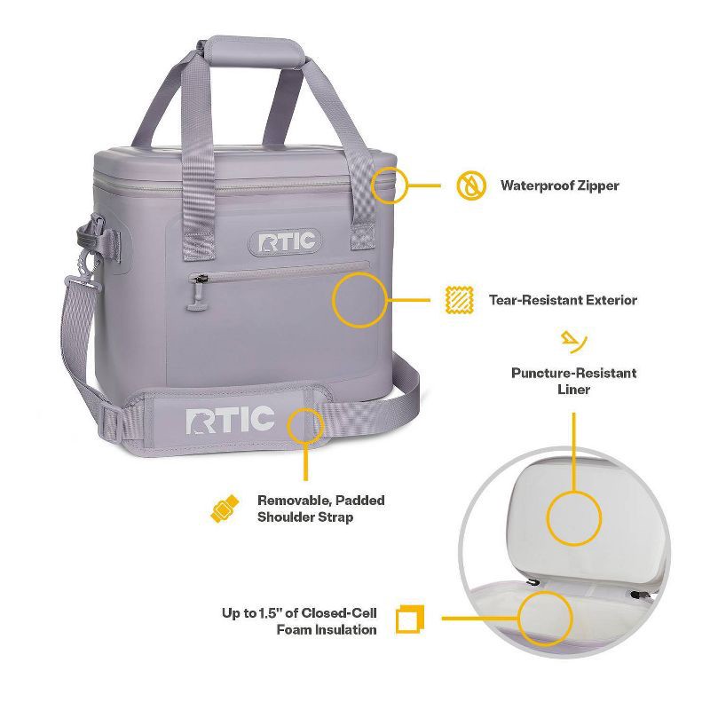 slide 4 of 8, RTIC Outdoors 30 Cans Ultra-Tough Soft Sided Cooler - Lilac Purple: Vinyl Liner, 6 lbs, 30 cans, 6 lb
