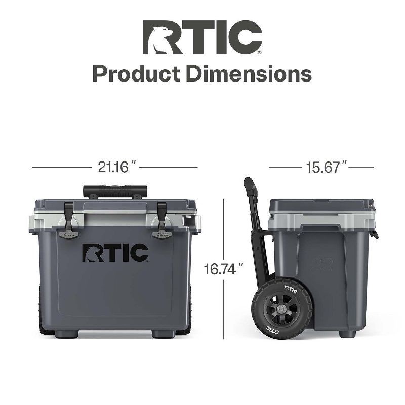 slide 4 of 7, RTIC Outdoors 22qt Ultra Light Wheeled Hard Sided Cooler - Gray: Polypropylene Liner, 22 qt