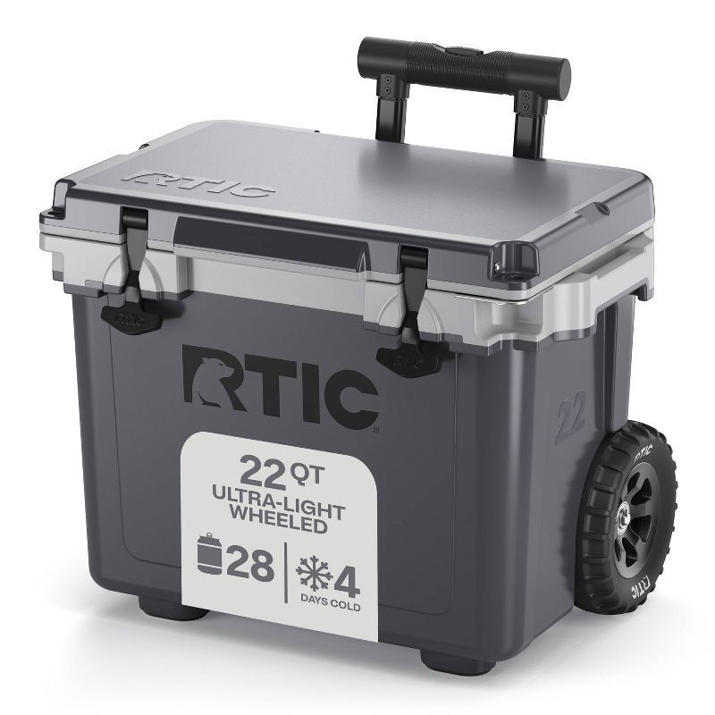 slide 1 of 7, RTIC Outdoors 22qt Ultra Light Wheeled Hard Sided Cooler - Gray: Polypropylene Liner, 22 qt