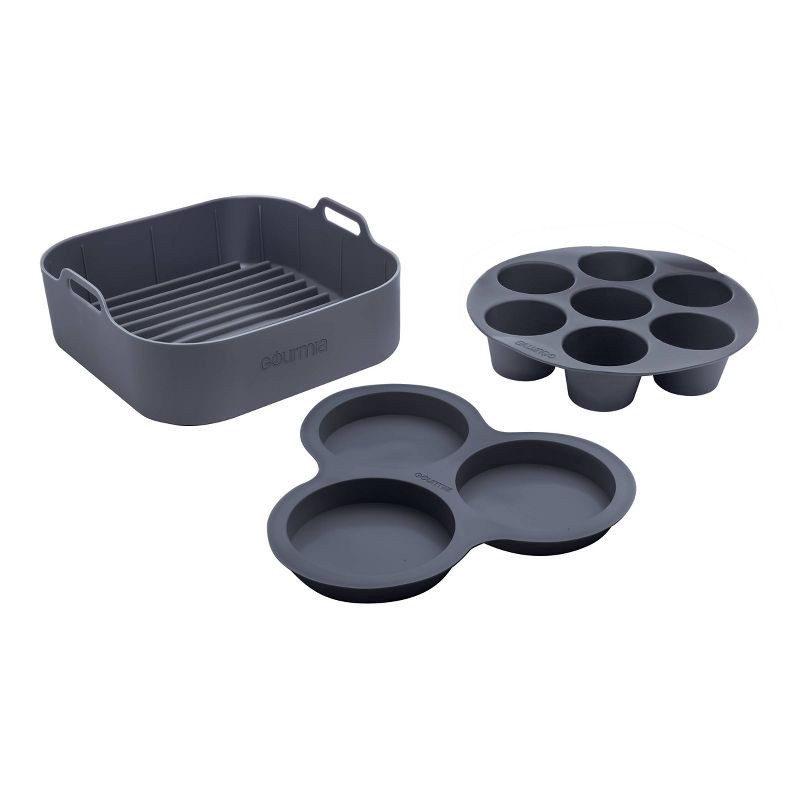 slide 1 of 12, Gourmia Reusable 3pc Silicone Air Fryer Accessory Set with Basket Liner, Egg Bites Mold & Muffin Pan: Dishwasher-Safe, Hand Wash, Black, 1.49 lbs, 3 ct, 1.49 lb