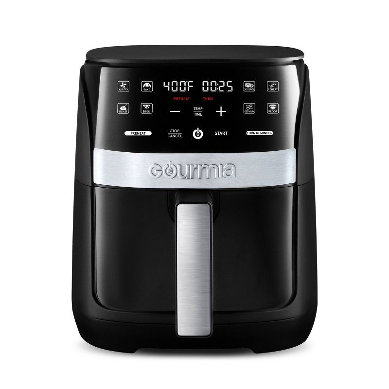 slide 2 of 8, Gourmia Digital 3qt Air Fryer with Guided Cooking Prompts Black/Stainless Steel Finish, 3 qt