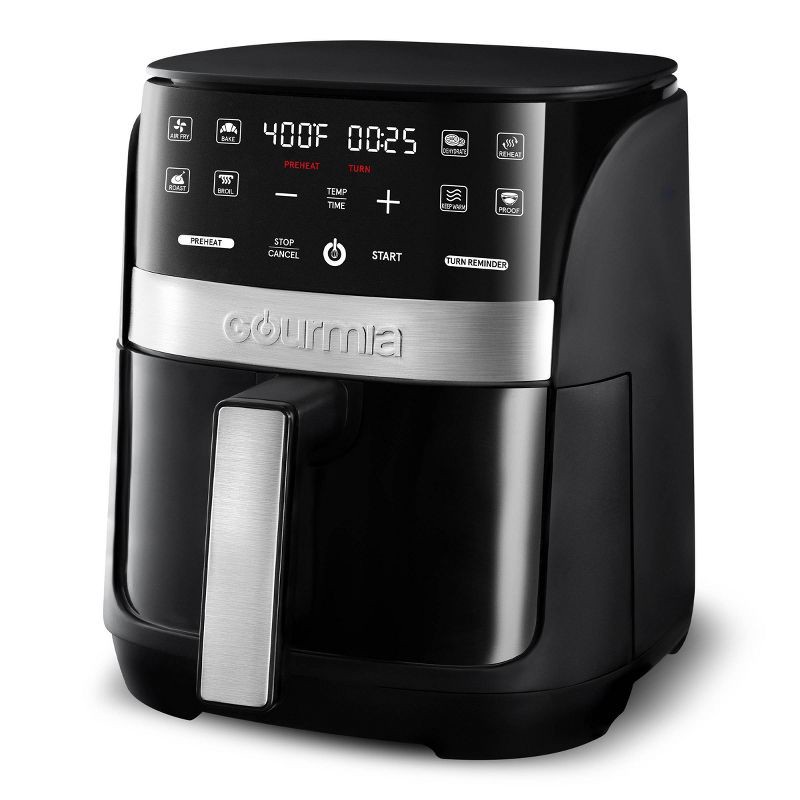 slide 6 of 8, Gourmia Digital 3qt Air Fryer with Guided Cooking Prompts Black/Stainless Steel Finish, 3 qt